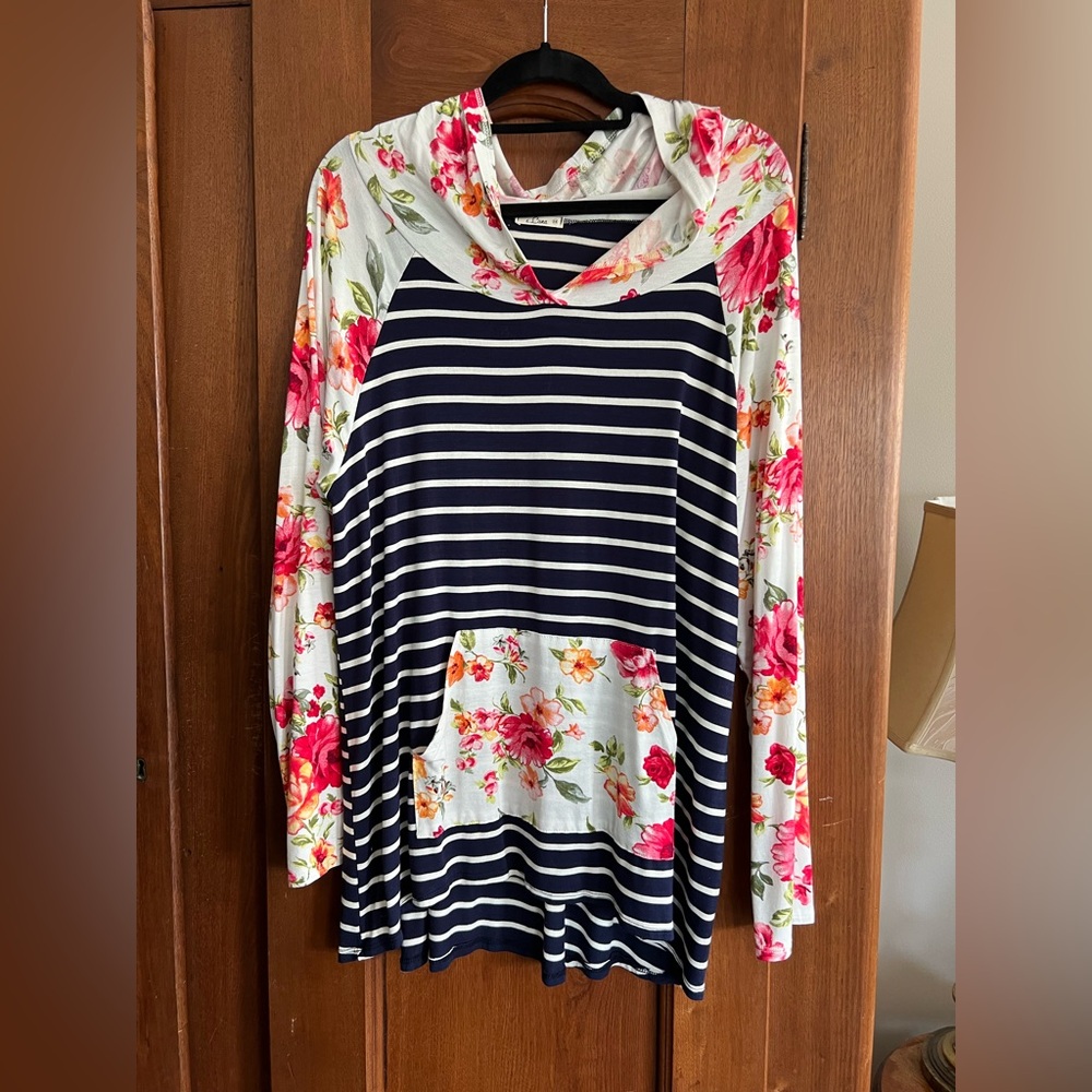 Floral and Striped Women's Hoodie